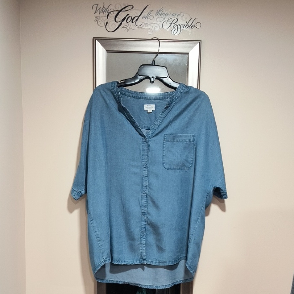 Mountain Warehouse Country to Coast Blue Denim Short Sleeve  Button-Up Shirt